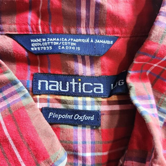 Nautica Shirt Mens Large Pinpoint Oxford Long Sleeve Button Down Plaid Cotton - Picture 4 of 8